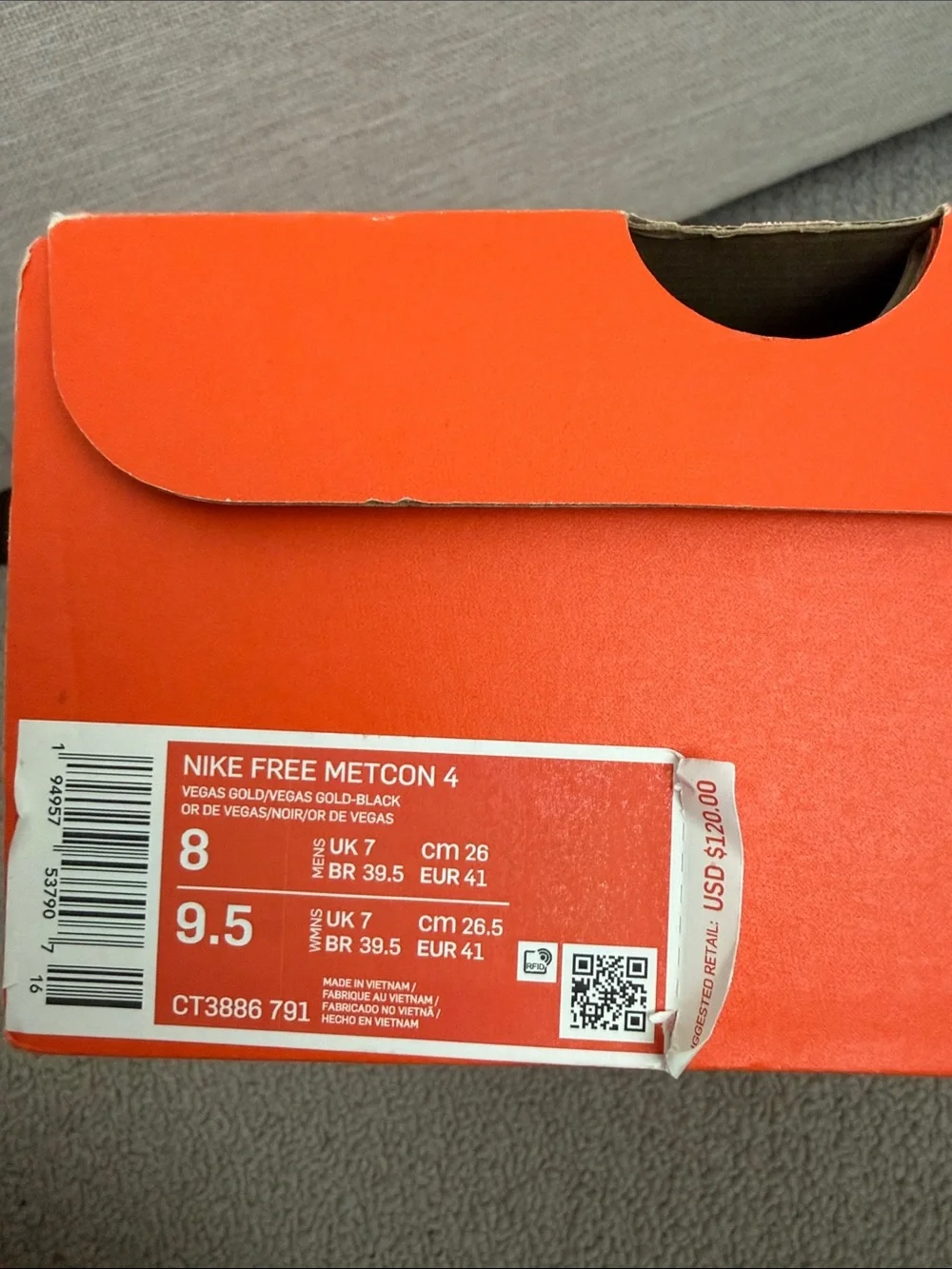 Nike Metcon 4 Vegas Gold/Black - Men’s Size: 8, Women’s’ Size: 9.5
